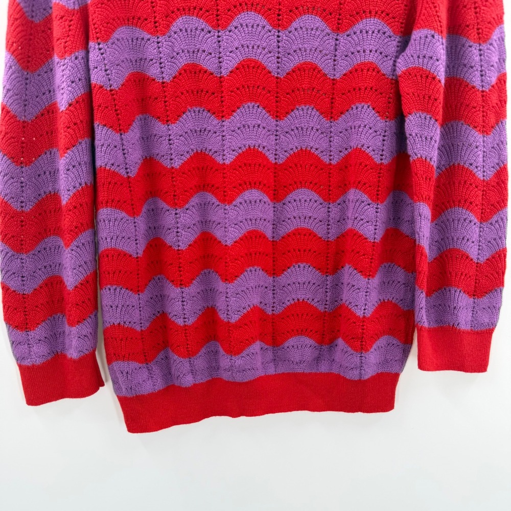 Ann Taylor Red Purple Wavy Chevron Pointelle Knit Sweater Womens Medium NWT - Picture 12 of 13